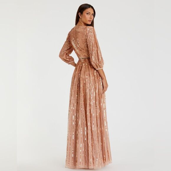 Mac Duggal 5509 SEQUINED WRAP OVER 3/4 SLEEVE GOWN - Picture 4 of 16